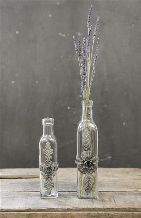 Glass Bottle with Metal Flower