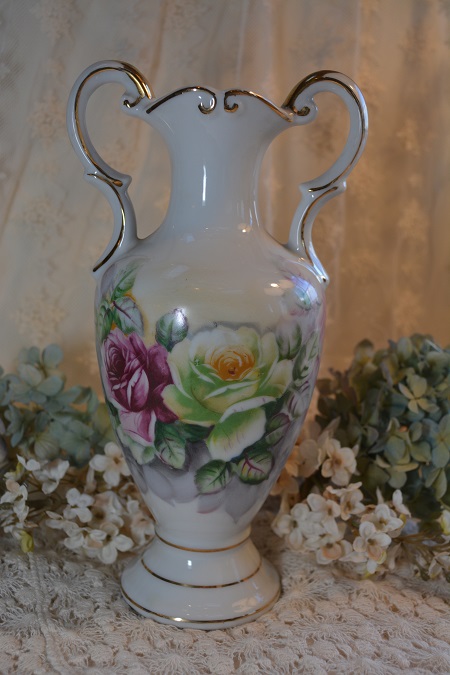 Vintage Floral Vase With Handles