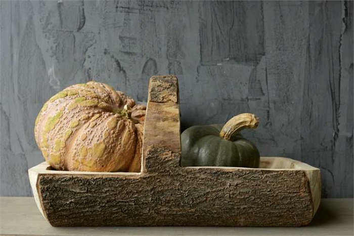 Wooden Carved Trug With Handle